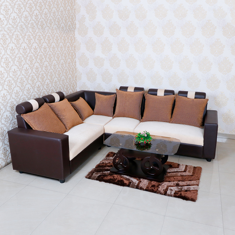 MAARK FABRIC CORNER SOFA 5 SEATER MAGAMERU HALF WHITE COLOUR