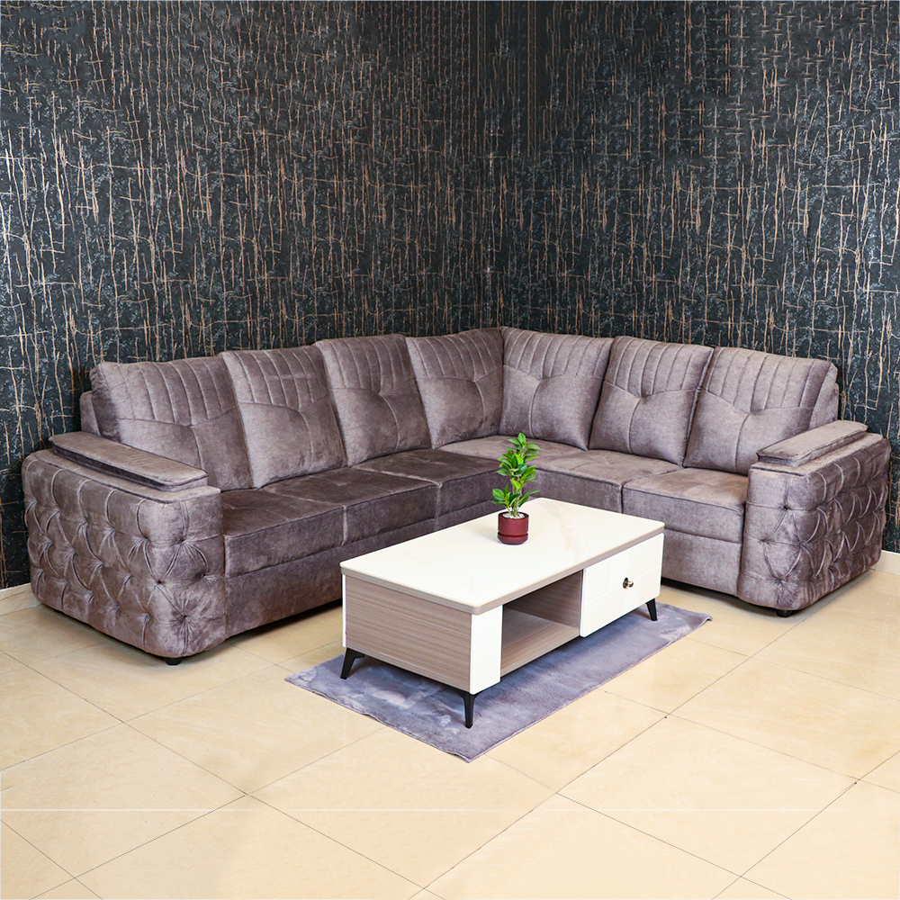 MAARK FABRIC CORNER SOFA 5 SEATER MAGILINI BROWN COLOUR