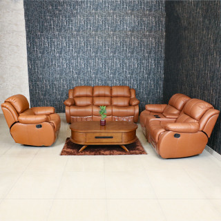 MAARK MANUAL RECLINER LEATHER SOFA SET (3R+2R+1R) F211 TAN COLOUR HT