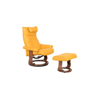 MAARK LEATHER REVOLVING LOUNGE RECLINER WITH FOOT STOOL 647 MUSTARD COLOUR HT