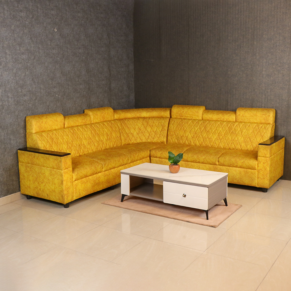 MAARK FABRIC CORNER SOFA 6 SEATER IYARKAI YELLOW COLOUR
