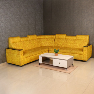 MAARK FABRIC CORNER SOFA 6 SEATER IYARKAI YELLOW COLOUR