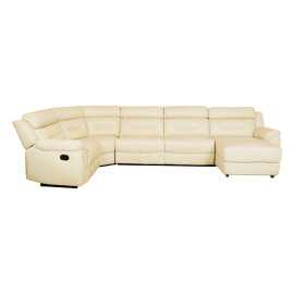 MAARK CORNER MANUAL RECLINER LEATHER SOFA 3 SEATER WITH DIWAN 9304 CREAM WHITE COLOUR HT