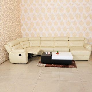 MAARK CORNER MANUAL RECLINER LEATHER SOFA 3 SEATER WITH DIWAN 9304 CREAM WHITE COLOUR HT