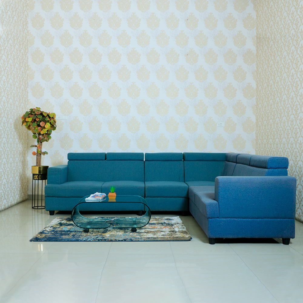 MAARK FABRIC CORNER SOFA 5 SEATER AUDI BLUE COLOUR