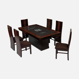 MAARK GLASS TOP 6 SEATER DINING SET NEW BLAZON WALNUT COLOUR