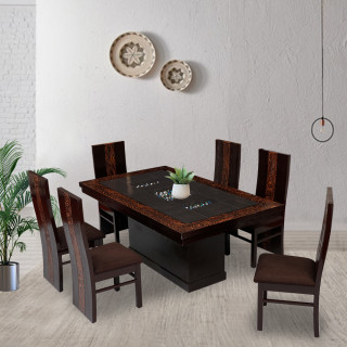 MAARK GLASS TOP 6 SEATER DINING SET NEW BLAZON WALNUT COLOUR