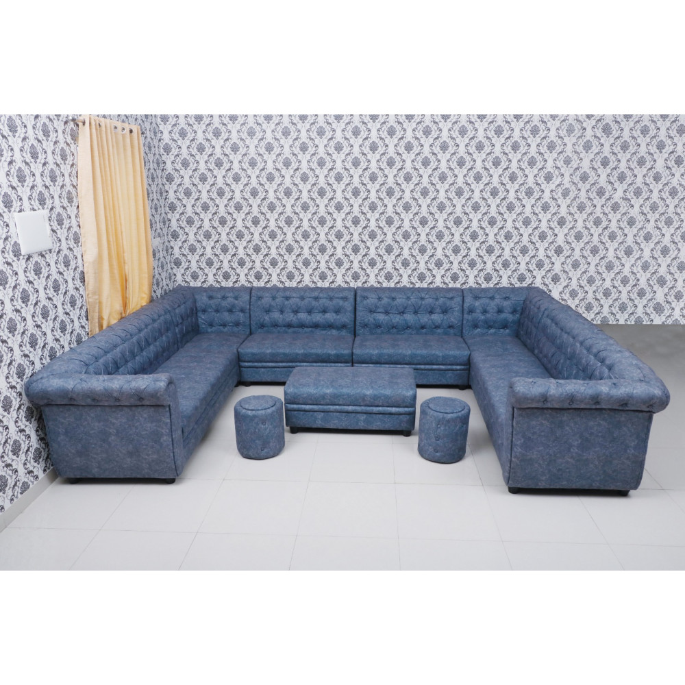 MAARK U SHAPE FABRIC CORNER SOFA 12 SEATER LUX WITH PUFFY BLUE COLOUR