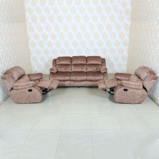 MAARK MANUAL RECLINER FABRIC SOFA SET (3+1R+1R) F211 BROWN COLOUR