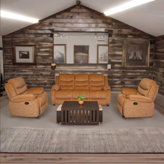 MAARK MANUAL RECLINER FABRIC SOFA SET (3+1R+1R)  MAGILCHI BROWN COLOUR