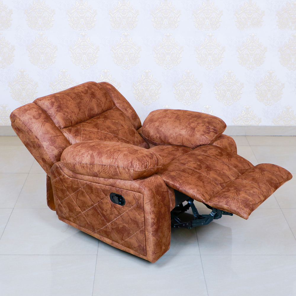 MAARK MANUAL RECLINER FABRIC SOFA SINGLE SEATER PISTHA BROWN COLOUR