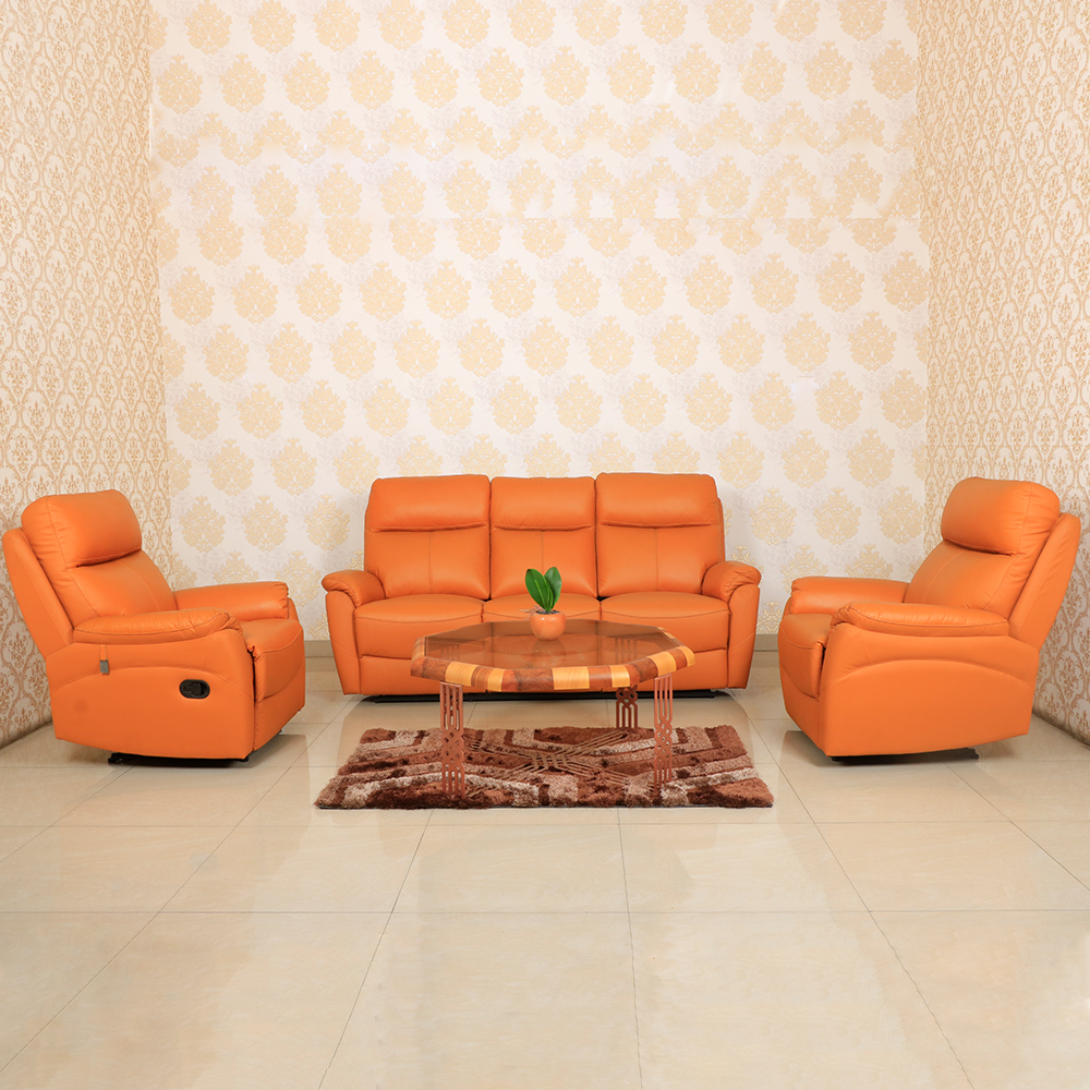 MAARK MANUAL RECLINER LEATHER SOFA SET (3R+1R+1R) 1187 TAN COLOUR HT