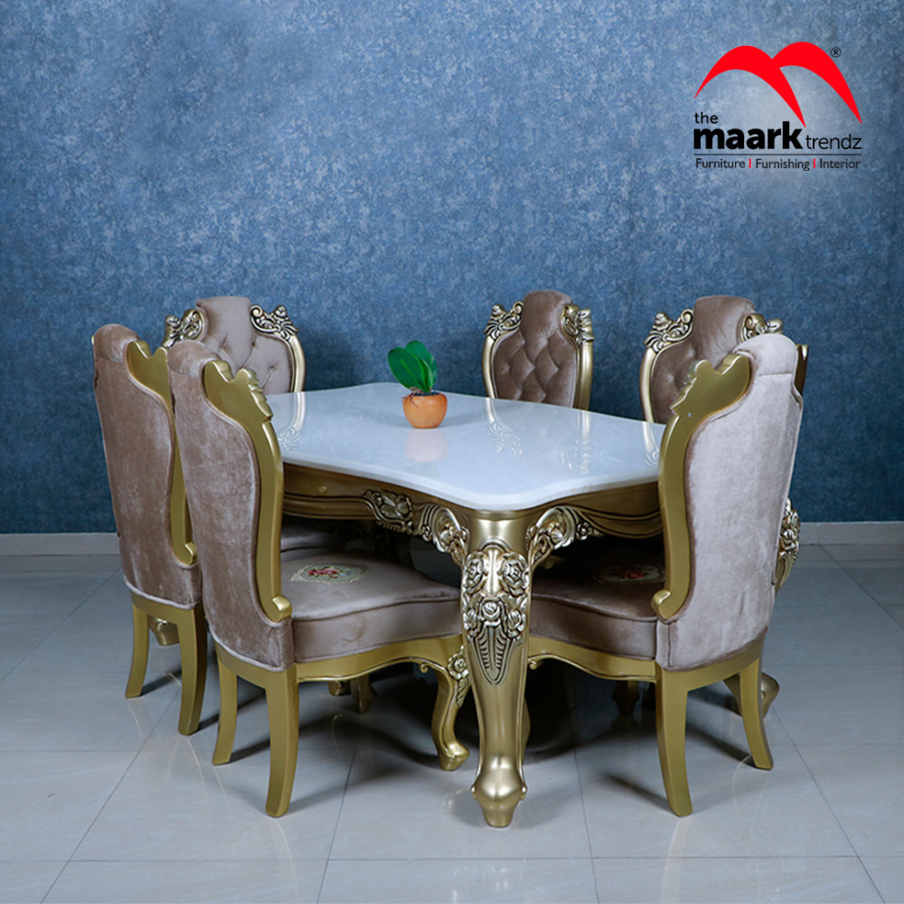 MAARK MARBLE TOP 6 SEATER DINING SET OPAL SAI