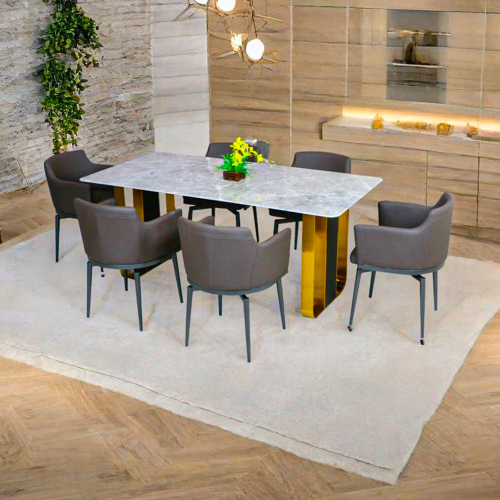 MAARK MARBLE TOP 6 SEATER DINING SET165-912 HT