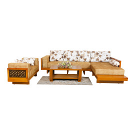 MAARK WOODEN SOFA SET (3+DIWAN+SETTY) WITH COFFEE TABLE TWITTER BROWN COLOUR