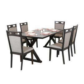 MAARK WOODEN TOP 6 SEATER DINING SET AUTUMN HT