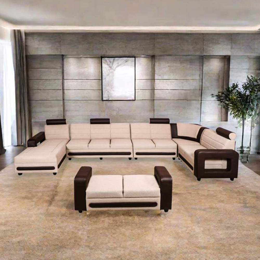 MAARK U SHAPE FABRIC CORNER SOFA 12 SEATER MAGNA HALF WHITE COLOUR