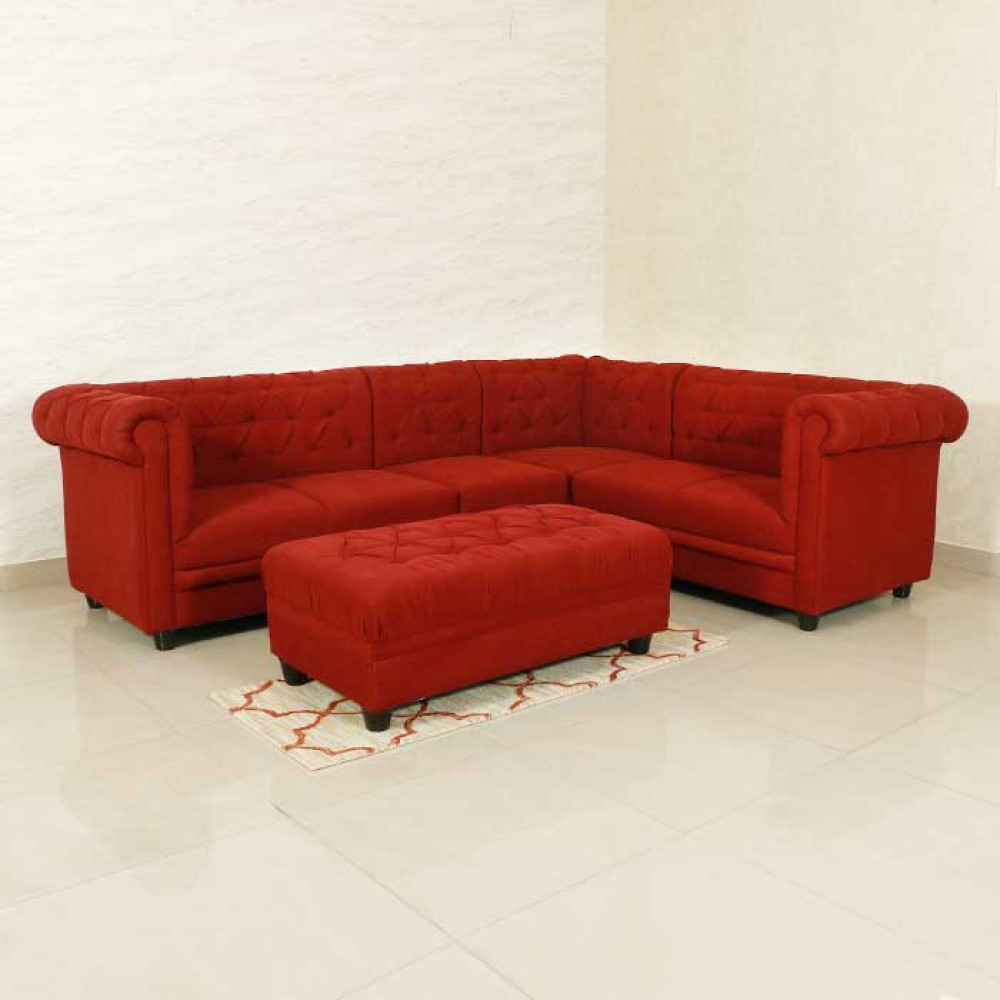 MAARK FABRIC CORNER SOFA 5 SEATER CHESTER WITH PUFFY RED COLOUR