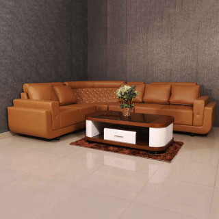 MAARK FABRIC CORNER SOFA 5 SEATER DIAMOND BROWN COLOUR