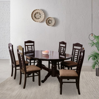 MAARK WOODEN TOP 6 SEATER DINING SET OVAL WALNUT COLOUR