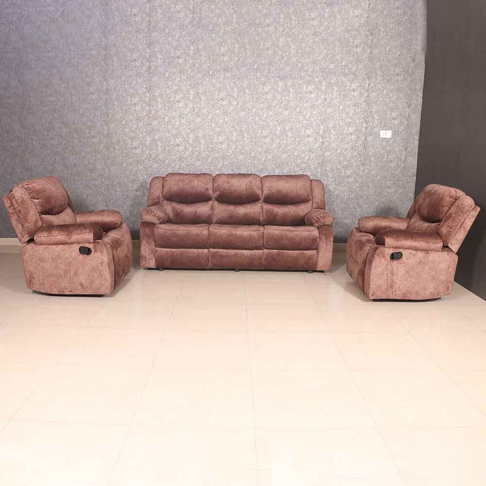 MAARK MANUAL RECLINER FABRIC SOFA SET (3+1R+1R) CHAMPION BROWN COLOUR