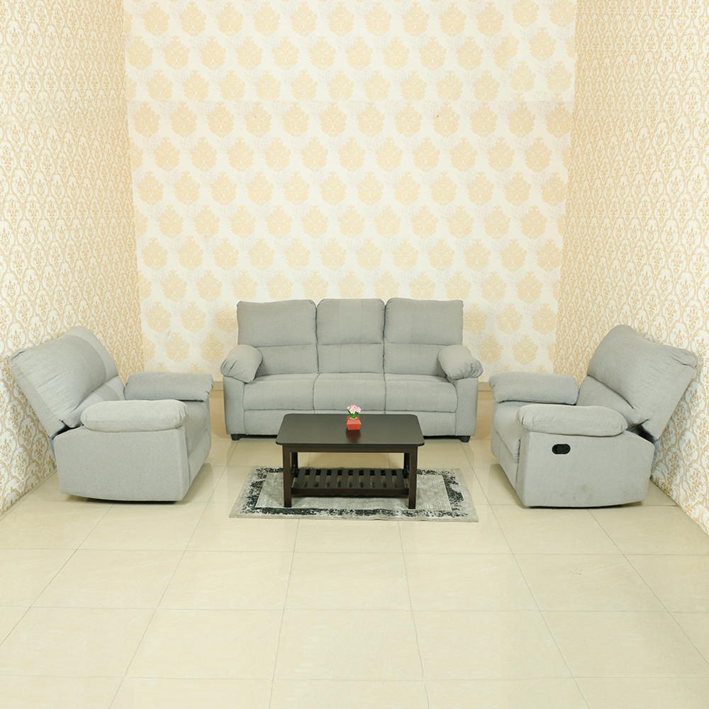 MAARK MANUAL RECLINER FABRIC SOFA SET (3+1R+1R) PRAKASAM GRAY COLOUR