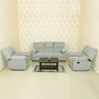 MAARK MANUAL RECLINER FABRIC SOFA SET (3+1R+1R) PRAKASAM GRAY COLOUR