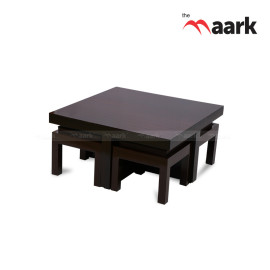 MAARK WOODEN FINISH 4 PUFFY COFFEE TABLE WALNUT COLOUR