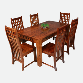 MAARK SHEESHAM WOOD 6 SEATER DINING SET (5.25*3) 1118 NATURAL FINISH SV