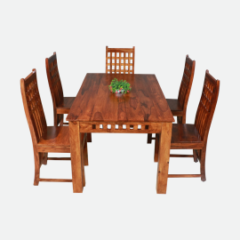 MAARK SHEESHAM WOOD 6 SEATER DINING SET (5.25*3) 1118 NATURAL FINISH SV