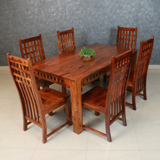 MAARK SHEESHAM WOOD 6 SEATER DINING SET (5.25*3) 1118 NATURAL FINISH SV
