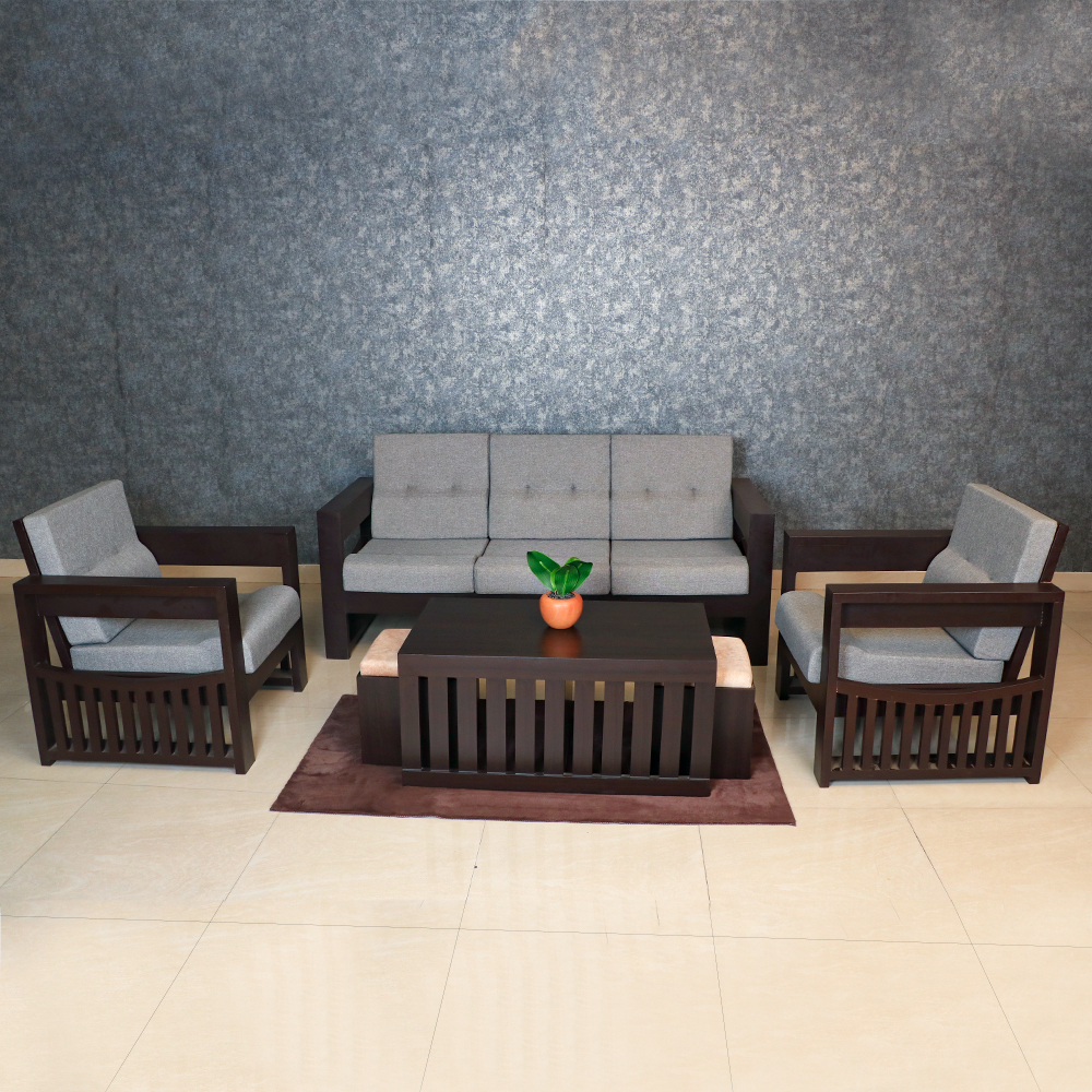 MAARK WOODEN SOFA SET (3+1+1) GAMA WALNUT COLOUR