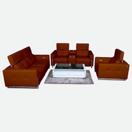 MAARK MOTORIZED RECLINER LEATHER SOFA SET (3R+2R+1R) FJ355-501C BROWN COLOUR HT