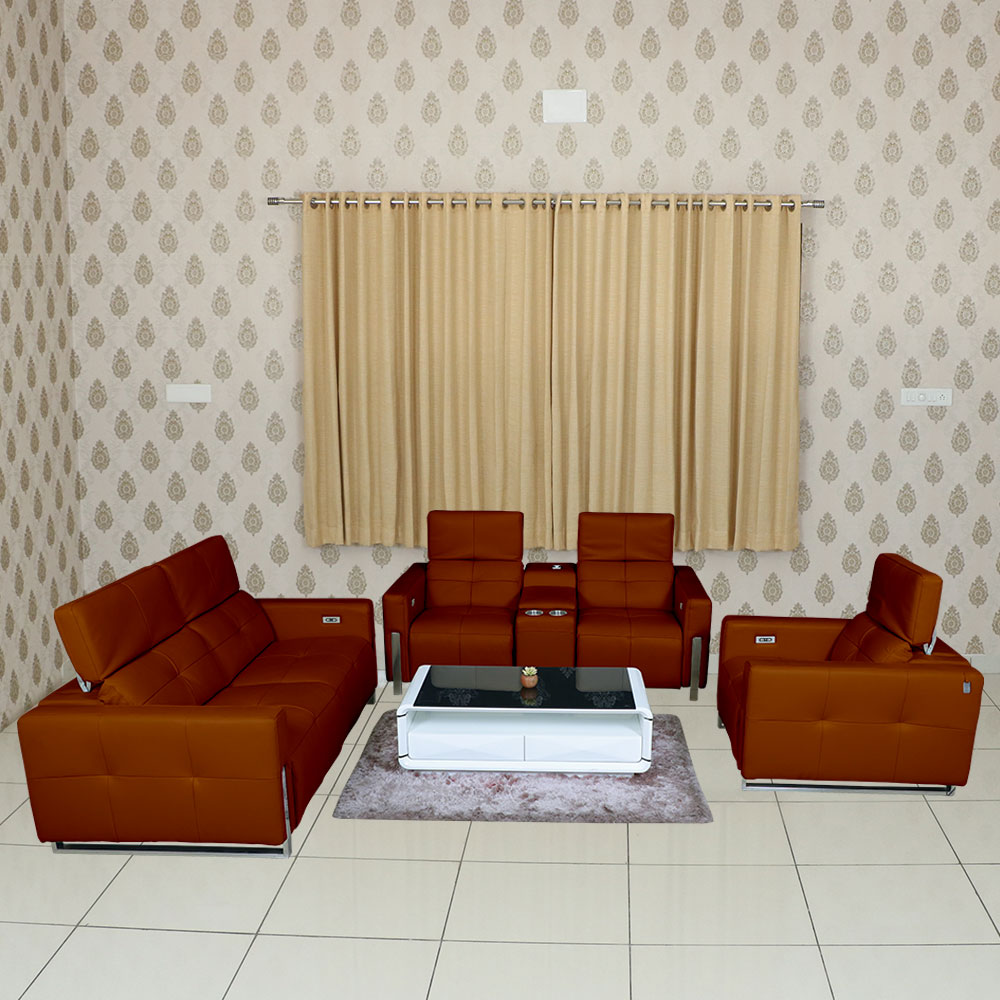 MAARK MOTORIZED RECLINER LEATHER SOFA SET (3R+2R+1R) FJ355-501C BROWN COLOUR HT