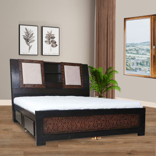 MAARK KING SIZE BED WITH CUSHION STORAGE (6*6.25) MASTRO WALNUT COLOUR