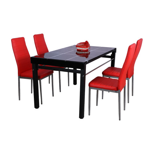 Red Four Seater Glass Dining Table