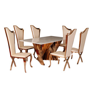 MAARK MARBLE TOP 6 SEATER DINING SET 6355-A17 HT