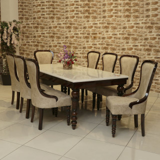 MAARK MARBLE TOP 8 SEATER DINING SET 4 BALL TD