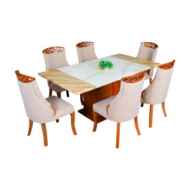 MAARK MARBLE TOP 6 SEATER DINING SET 3095-SELLO HT