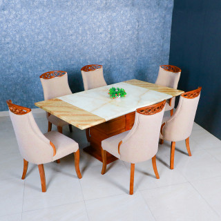 MAARK MARBLE TOP 6 SEATER DINING SET 3095-SELLO HT