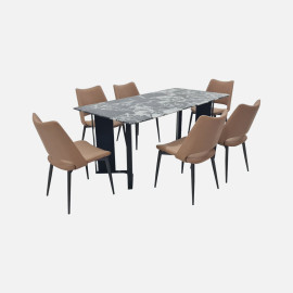 MAARK MARBLE TOP 6 SEATER DINING SET 501-B9-2214 HT