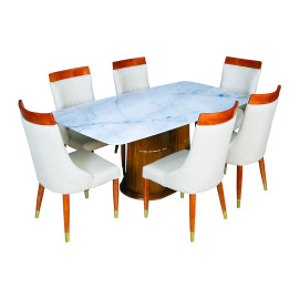 MAARK MARBLE TOP 6 SEATER DINING SET BENTLY 672-982 HT