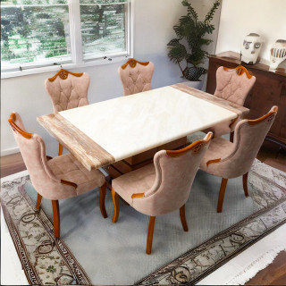 MAARK MARBLE TOP 6 SEATER DINING SET 1102-6145 HT