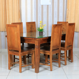 MAARK WOODEN TOP 6 SEATER DINING SET MINIMALS HT