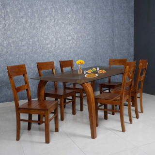 MAARK GLASS TOP 6 SEATER DINING SET C 6*3.5 RF