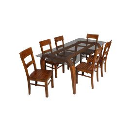 MAARK GLASS TOP 6 SEATER DINING SET C 6*3.5 RF