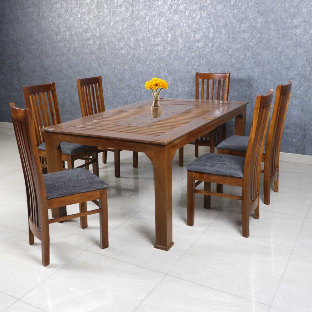 MAARK GLASS TOP 6 SEATER DINING SET HOLES 6*3.5 RF