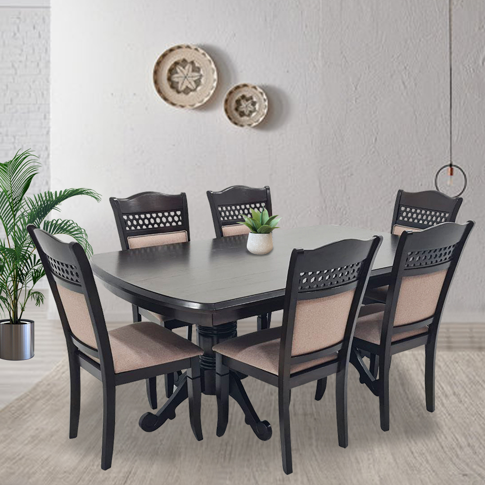 MAARK WOODEN TOP 6 SEATER DINING SET NICOLE-6302T-4348SC HT