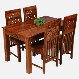 MAARK SHEESHAM WOOD 4 SEATER DINING SET (4.25*2.5) 1183 NATURAL FINISH SV
