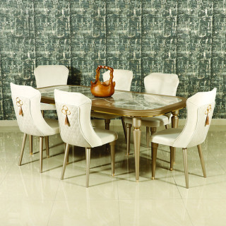 MAARK MARBLE TOP 6 SEATER DINING SET ARYA GOLD HT